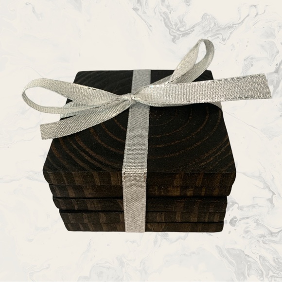 Wooden Coaster Set Handmade In USA Rustic Cabin Decor Jacobean Stain 5 PC - Picture 2 of 6